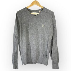 Original Penguin Pullover Sweater Men's Medium Gray V-Neck Long Sleeve Ribbed